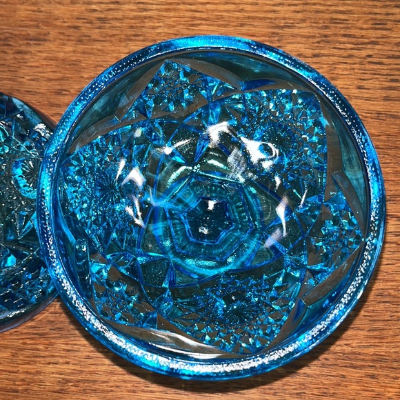 “Kemple” 1950’s Hobstar and Fan Blue, Candy Dish with Lid mint condition - Picture 4 of 13